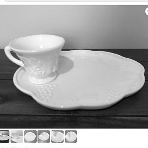 Vintage milk glass cup and snack plate